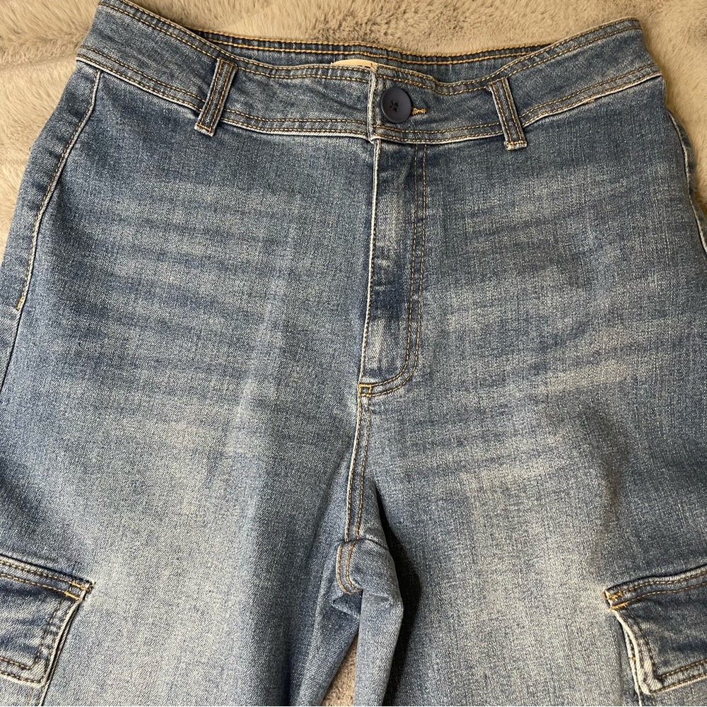 OAT New York High-Rise Cargo Wide Leg Jeans Utility Denim 10/30 Blue Casual - Picture 3 of 12